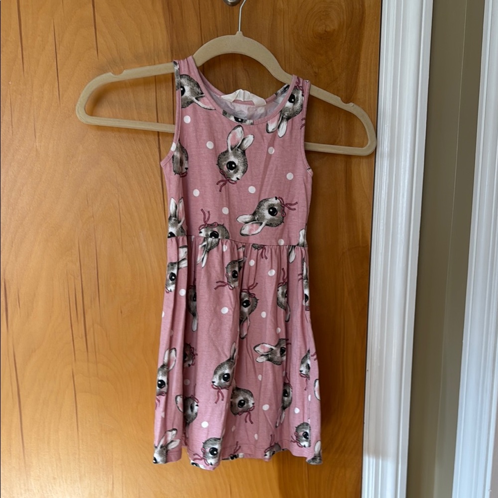 Pink Sleeveless Kids Dress with Bunny Print